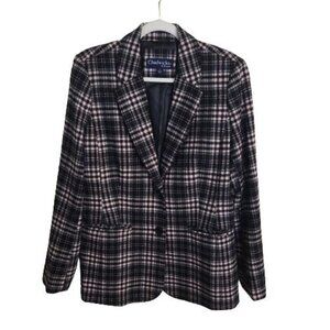 Chadwicks Of Boston Pink Black Plaid Wool Blend Dark Academia Blazer Size 10T